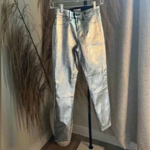 L’AGENCE Margot Silver Foil Coated Cropped Skinny Jeans SIZE 26 - Picture 3 of 5